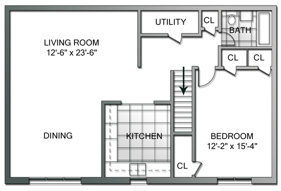 Latham Village Apartments Floor Plan - One Bedroom, Second Floor