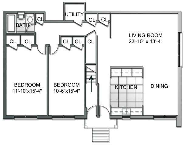 Latham Village Apartments Floor Plan - Two Bedroom, First Floor