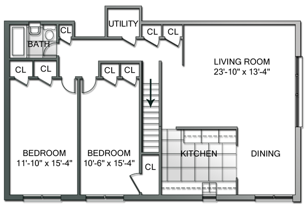Latham Village Apartments Floor Plan - Two Bedroom, Second Floor